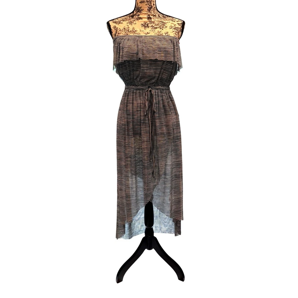 Maxi Vestido Cynthia Rowley Sin Tirantes | Rayas Blanco y Negro | Talla M Foto 1 de 3