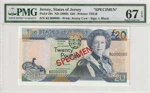 Jersey 2000 20 Pounds PMG Certified Banknote UNC 67 EPQ 29s Specimen - Picture 1 of 2