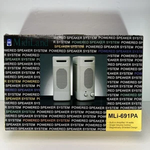 Computer Desktop 2 Speaker System MLI-691PA New Midiland White 7” Tall Vintage - Picture 1 of 6
