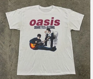 Camiseta blanca unisex rara Oasis Cigarettes & Alcohol Illustration, talla S-5XL - Imagen 1 de 5
