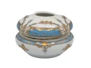 Ricevitore capelli decorati Art Nouveau fine Cina vittoriana bianco blu oro vintage - Foto 1 di 9