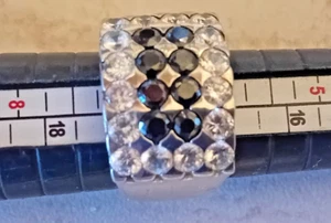 Anello a Fascia 16 Cubic Zirconia piu otto onice in Argento 925 vintage - Foto 1 di 12