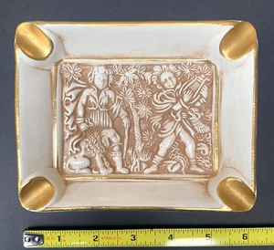 Cherub Music Lute Garden Gold Dish Italy Florentine Capodimonte Ashtray - Picture 1 of 4