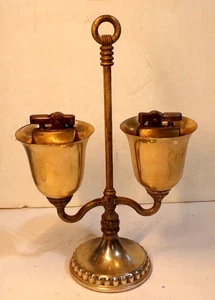 Vintage? Antico?  SUPPORTO ACCENDINO DA TAVOLO PLACCATO OTTONE - doppio braccio MINXIE JAPAN - Foto 1 di 14