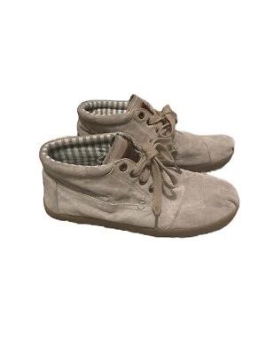 TOMS Bota Light Grey Suede Boots Shoes Striped Canvas Lined Sz 7 Lace Up - Image 1 of 4