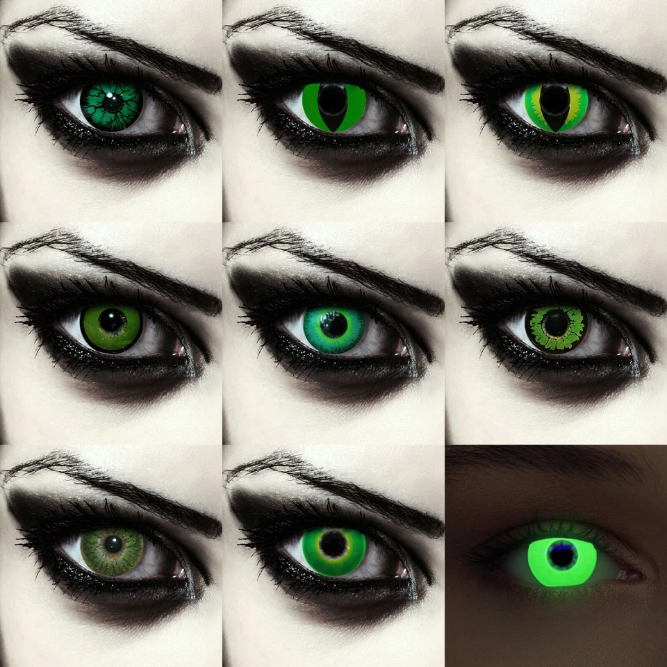 Grüne farbige Kontaktlinsen für Halloween Kostüm Maleficent Mad Hatter Cosplay