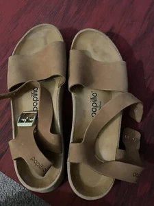 PAPILLIO Birkenstock Glenda Leather Woven Cork Platform Sandals - Picture 1 of 5