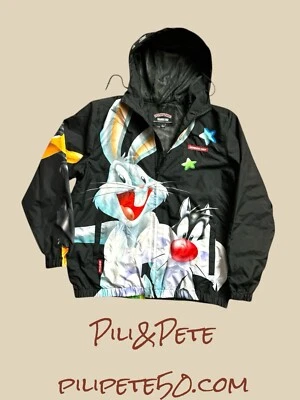 Members Only Looney Tunes Windbreaker w/ Hood Black MEDIUM  NWT ~ REAR FIND - Image 1 of 4