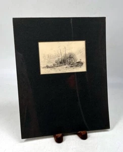 ThriftCHI ~ Matted Charcoal On Paper Nautical Ship Scene Original Art Sketch - Picture 1 of 6