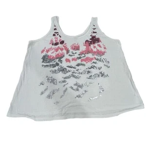 Lane Bryant Tank Top Size 26/28 White Pink Silver Sequin Linen Lightweight - Picture 1 of 4