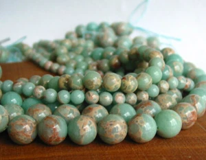 15" 12mm Seafoam Round snakeskin Impression Jasper reconstructed stone Beads - Picture 1 of 3