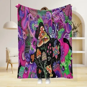 Mushroom Design Microplush Fleece Throw Blanket Lightweight Warm Ultra Soft Gift - Picture 1 of 8