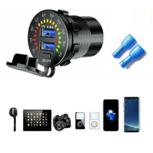 24W Dual USB QC 3.0 Fast Car Charger Socket Outlet Power W/LED Digital Voltmeter - Photo 1 sur 12