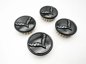 NEW Set of 4 Black Wheel Center Cap For C7 With Black Flags Corvette 68mm 2.7" - Picture 1 of 5