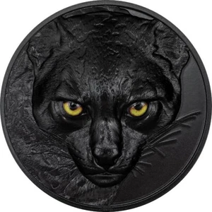 Palau 2024, Cazadores de Noche, Ocelote, $10 2oz Plata Obsidiana Negro - Imagen 1 de 5