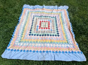 Antik 30er 40er Jahre Handarbeit handgesteppt Futtersack Steppdecke 80" x 70" - Bild 1 von 16