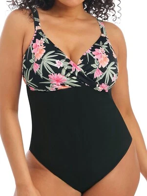 Traje de baño Elomi Dark Tropics negro talla 22 control de barriga acolchado sin cable 800145 Foto 1 de 4