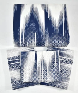 West Elm Full Queen Blue White Ikat Duvet & 3 Euro & Standard Pillow Shams Set - Picture 1 of 15