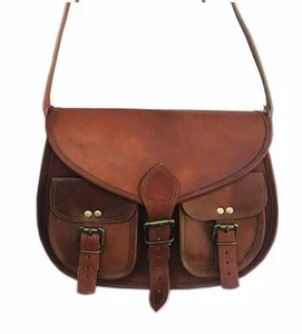 13" Handmade Natural Tan Pure Goat Leather Vintage Messenger Bag Purse - Picture 1 of 4