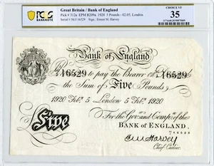 1920 5 Pounds Bank of England, White Note - PCGS Choice VF 35 - Picture 1 of 2