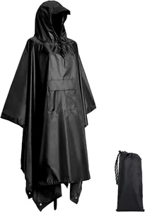 Poncho Antipioggia Impermeabile, Mantella Con Cappuccio Multifunzionale Nero - Foto 1 di 7
