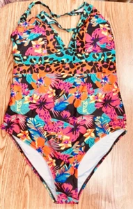 Women's One Piece Swimsuit Leopard Bathing Suit Floral Printed Swimwear Size L - Picture 1 of 2