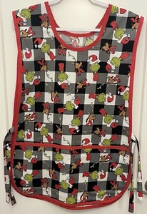 Christmas Cobbler Adult Apron Grinch Dog Black White Check - Picture 1 of 3