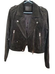 Giacca moto SL8 Blank Nyc grigio verde pelle scamosciata biker casual donna piccola - Foto 1 di 9