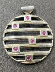 ELLE Sterling Silver Lab-Created Ruby Pendant - Picture 1 of 12