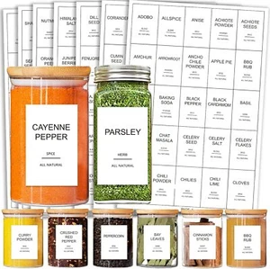 191 Spice Jar Labels Preprinted Minimalist Stickers - White Waterproof Label - F - Picture 1 of 2