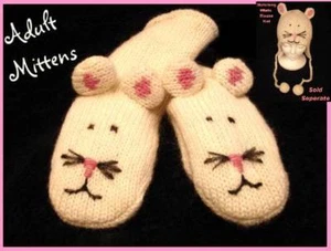 deLux tag MOUSE MITTENS knit ADULT SIZE puppet LINED animal costume HAT SEPARATE - Picture 1 of 7