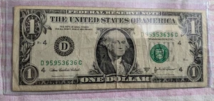 2003A $1 dollar bill, paired SN D95953636C, circulated, poor - Picture 1 of 1