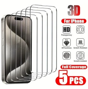 5 Stück Hartglas Displayschutzfolie iPhone 15 Pro Max 6,7" Anti Wasser & Kratzer - Bild 1 von 7