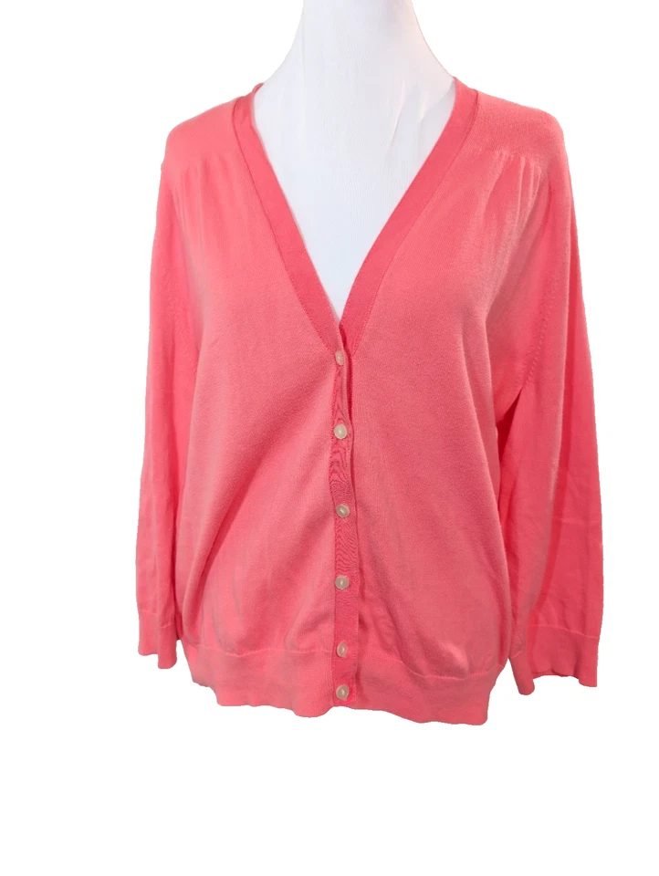Lands' End Cardigan Sweater Pink Women's Knit 100% Supima Cotton Women's Size 1X - Image 1 of 4