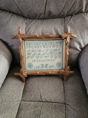 Antique 1889 needlework sampler in frame - Image 1 of 4