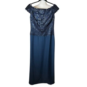 Tadashi Shoji Navy Blue Sequin Evening Gown Formal Dress Size 10 Wedding Gala - Picture 1 of 10