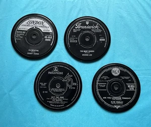 4 60er Jahre Klassiker Untersetzer aus Original Schallplatten gefertigt, Korkrücken/Geschenk verpackt - Bild 1 von 3