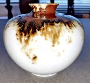 Runde Wunsiedel Bavaria Porzellan Vase Mid Century 70er Jahre Weiß braune Glasur - Bild 1 von 7