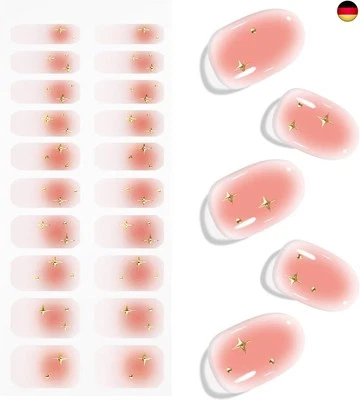 JMEOWIO Nagelfolie UV Härtend Hell Rosa Stern UV Gel Nail Strips Nagelsticker