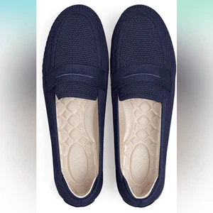 Talla 8 Mujer Azul Marino Penny Mocasines Cómodos Tejidos Zapatos Sin Cordones Planos - Imagen 1 de 13