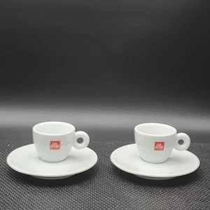 2 Sets (4 Teile) illy Espresso Demitasse Tassen & Untertassen Porzellan Rot Logo Italy - Bild 1 von 13