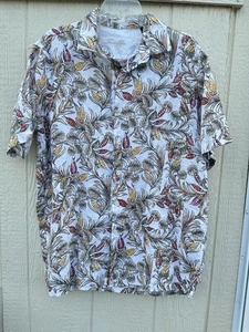 Tasso Elba Tropical Button Up Shirt 100% Linen Short Sleeve Size Large 16-16.5 - Picture 1 of 9