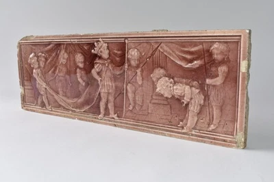 1880s Antique Victorian Fireplace Tile Putti Figural Portrait Majolica King Rare - Image 1 of 4