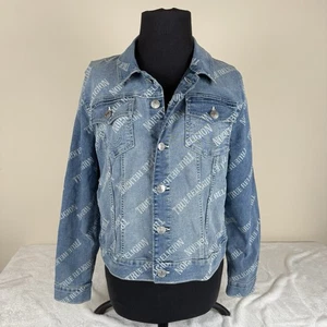 True Religion Damen XL Allover Logo Relaxed Trucker Jacke hellblau neu mit Etikett $ 179 - Bild 1 von 9