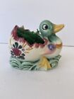 Vintage Baby Mallard Duck Porcelain Planter Cute! Hand Painted Cracked Egg Look