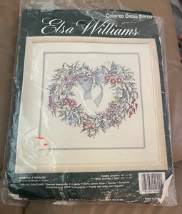 Elsa Williams Heartfelt Wreath Floral Counted Cross Stitch #02044 Partial Start - Picture 1 of 2