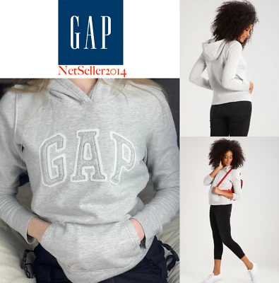 ПОДЛИННЫЙ GAP 🆕 женщин логотип толстовка с капюшоном серый флис легкий 🔥 SiZE маленький - Изображение 1 из 4
