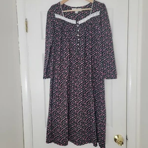 Camicia da notte Eileen West nuova senza etichette valzer floreale scuro 100% cotone prateria Cottagecore XS - Foto 1 di 16