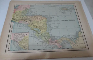 ANTIQUE MAP OF CENTRAL AMERICA CRAM'S ATLAS 1905 11.5 X 14.5 - Picture 1 of 1