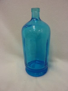 ANTIQUE LEEUWARDEN ELECTRIC LEMONADE BOTTLE 10" NETHERLANDS 1890 HEAVYBLUE GLASS - Picture 1 of 11